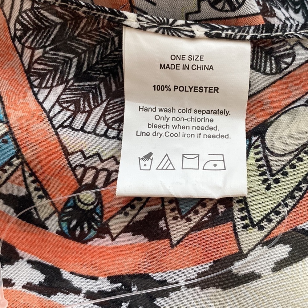 Open front sheer coverup fringed at bottom Southwestern print One Size NWOT - Picture 4 of 4